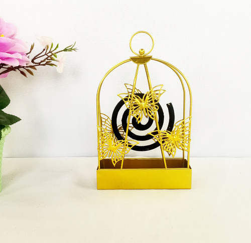 Creative Nordic birdcage wrought iron mosquito coil holder with gray plate household mosquito coil plate golden black home accessories