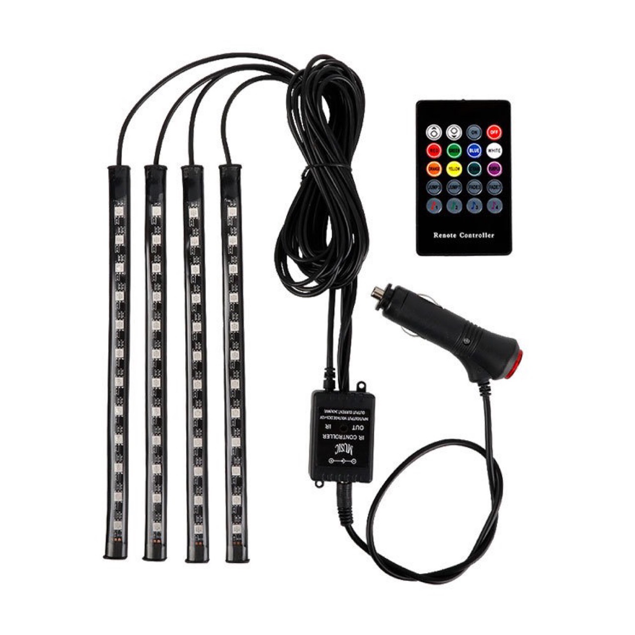 Factory Direct Sales Cross-Border Car Atmosphere Light Colorful Voice-Controlled Car Atmosphere Light Foot Light App Bluetooth Atmosphere Light
