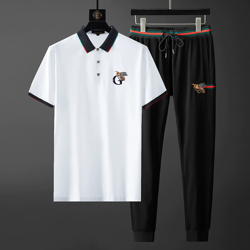 Новинка 2024, летняя футболка с короткими рукавами Little Bee, мужская повседневная рубашка-поло из мерсеризованного хлопка, тонкие спортивные брюки, модные