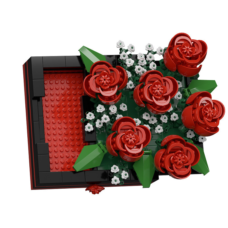 (2개) 레고 플라워 박스 위스퍼 로즈 히비스커스 영원한 생명 꽃다발 조립 장난감 수제 장식품 새해 선물과 호환