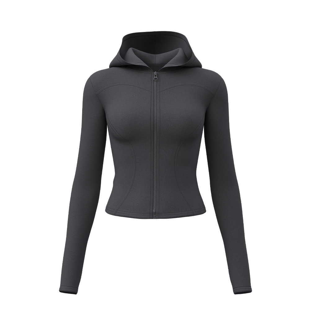 Ropa de yoga con capucha para mujer, ajuste ajustado, cintura delgada, camisa deportiva, entrenamiento para correr, chaqueta de fitness Pilates, ropa de ciclismo