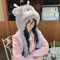 Осенне-зимняя новая милая плюшевая шапка с медведем для женщин, утепленная теплая шапка для езды на велосипеде на флисовой подкладке для защиты ушей от ветра и холода