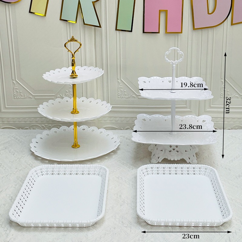 Decoración de postres de cumpleaños estante de exhibición de boda europea estante de frutas estante de pastel de plástico bandeja de bocadillos