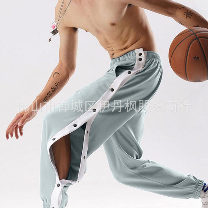 24 Fall/Winter Cross-border Sports Pants Men's Basketball Training Full-breasted Pants Loose plus size Pants with Side Button Pants