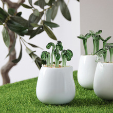 淄博琉璃摆件治愈玻璃仿真花豆芽盆栽电视柜办公桌面装饰生日礼物