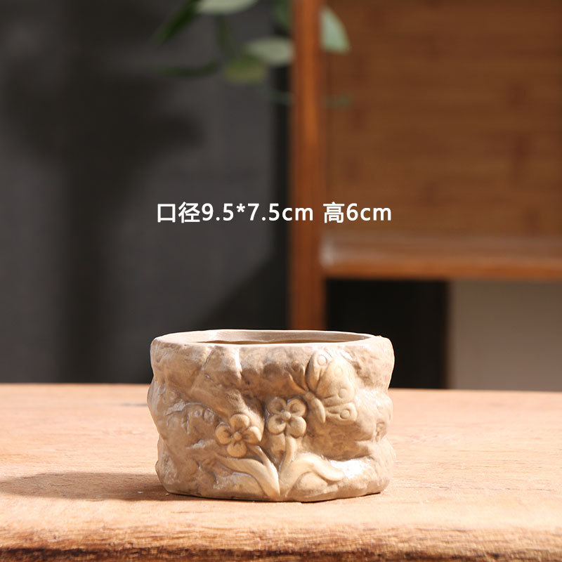 Mohei piedra maceta carnosa cerámica oferta especial balcón doméstico arcilla transpirable placa de flores de cerámica gruesa pequeña liquidación