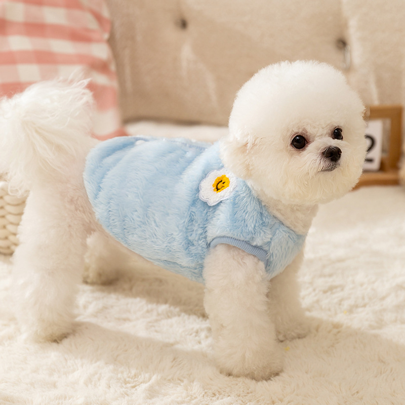 Otoño y invierno perros cachorros pequeños perros adorables macaron chaleco de lana de flores de sol gato ropa de perro