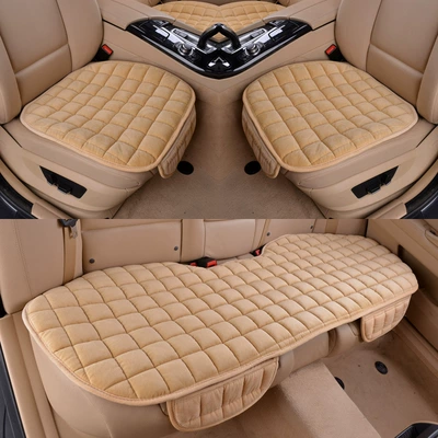 Seat cushion, seat cover, Wholesale car cushion winter - plaid-beige-three-piece-set