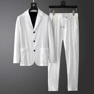 Spring and Summer New Fashion Suit Men's Long-Sleeved High-End Casual Suit Korean Style Trendy Slim and Handsome Two-Piece Suit