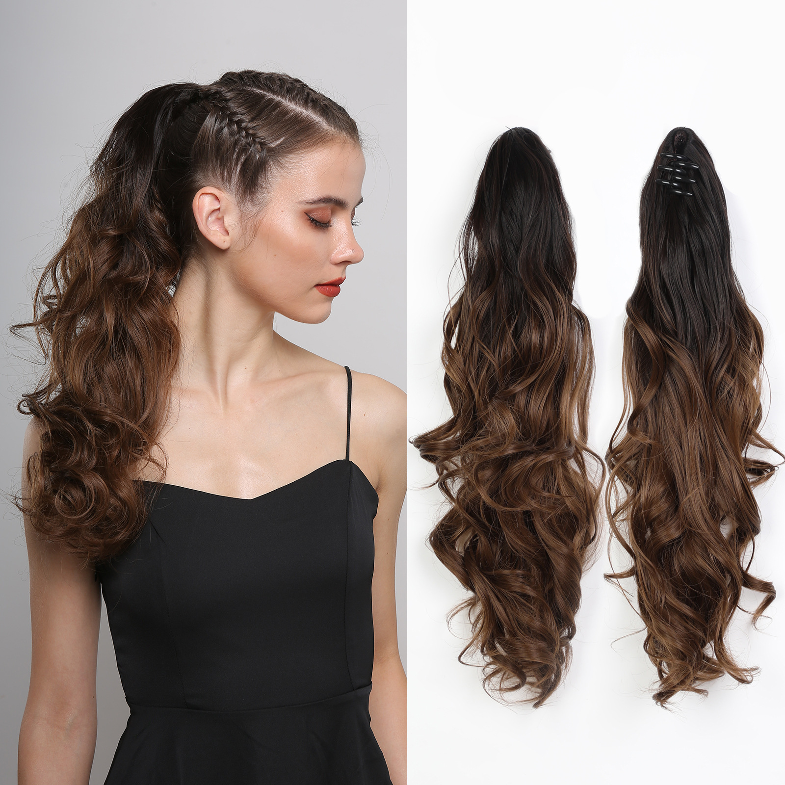 Vigoroso alta Cola de Caballo peluca femenina pelo artificial agarre tipo Clip reducción de la edad natural pelo rizado puede atar mullida Cola de Caballo falsa