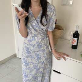 实拍~夏日小清新 碎花中长款收腰连衣裙显瘦长裙女装2025年新款