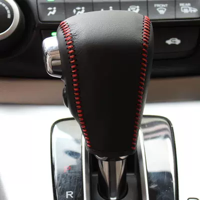 Hand-Sewn Genuine Leather Gear Handle Cover, Gear Cover, Gear Cover Specially Used for Honda Crv Lingpai Fit Civic Xrv Jade (Sürətlər qutusu və əl tormozu başlıqları) - 12-13crv-black-leather-red-line