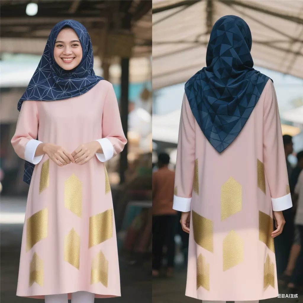 2025跨境穆斯林新款民族服饰女装长裙印花心领长裙长袖亚马逊