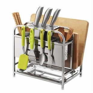 Stainless Steel Knife Holder Kitchen Cutting Board Storage Rack Kitchen Knife Countertop Knife Holder Chopstick Holder Multi-Purpose Drain