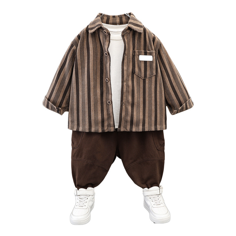 7695 Traje de otoño para niños 2025 Nuevo estilo para niños Abrigo de camisa delgada de principios de otoño Bebé Estilo occidental Ropa para niños de otoño
