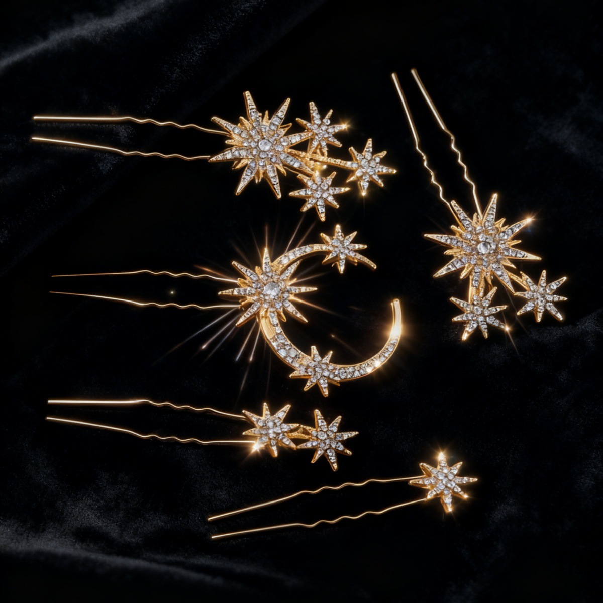 Nuevo conjunto creativo de todo fósforo combinación de accesorios para el cabello, luna geométrica simple, estrella, horquilla de diamantes, accesorios para la cabeza de novia femenina