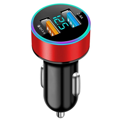 Mobil şarj cihazları: display car charger aluminum - dual-fast-charge-qc30-24a-champagne-red