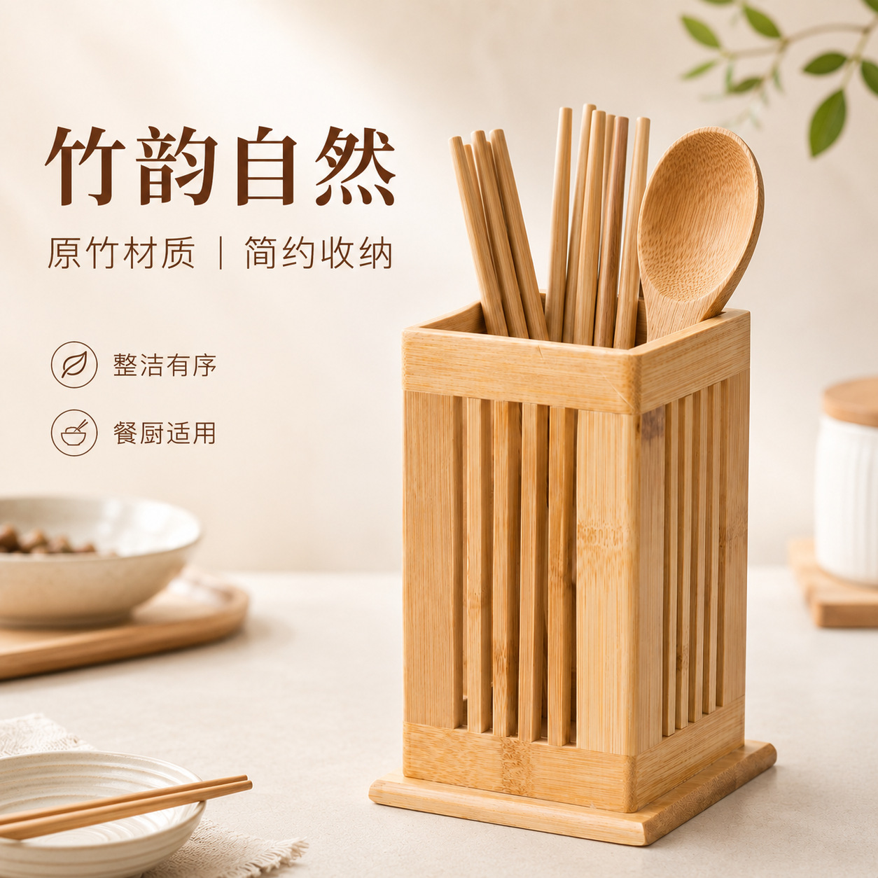 palillos de bambú original tablero casero palillos barras verticales hueco transpirable base estable cubierta de cocina caja de almacenamiento de acabado