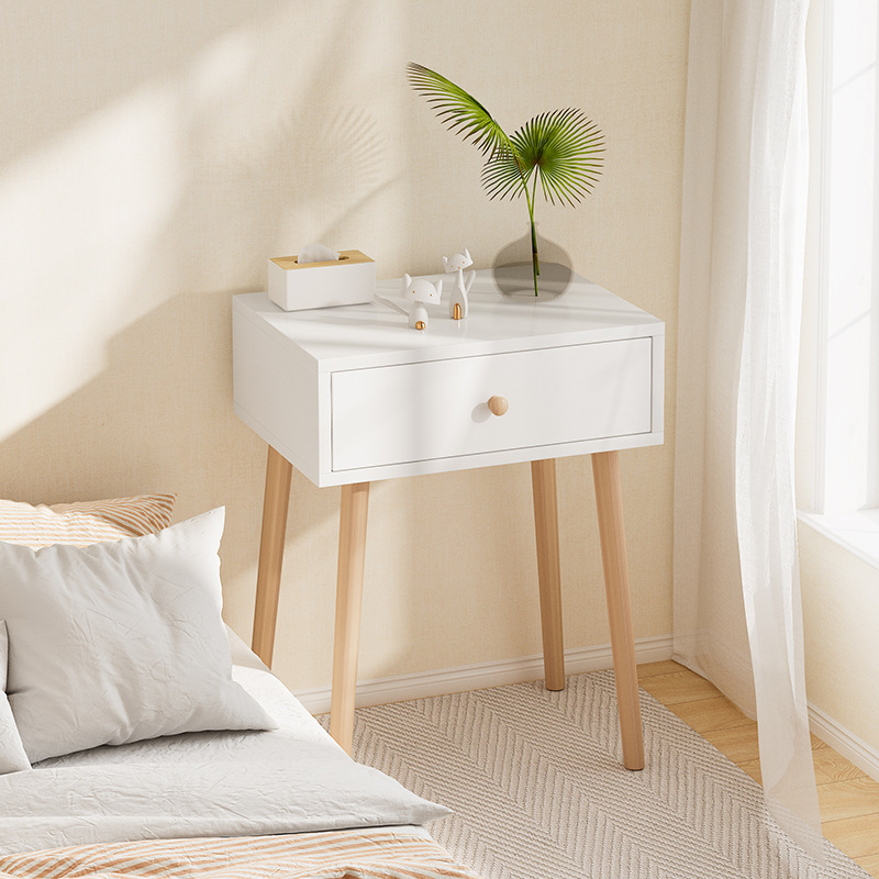 Cross-border Nordic ins-style natural wood single-drawer white bedside table, simple bedside storage cabinet for small bedroom spaces