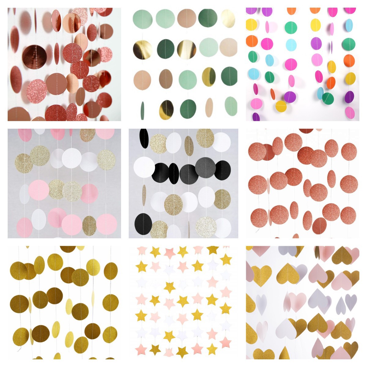 车缝拉花2m长金葱圆片拉花星星拉花纸串拉花生日派对装饰布置纸片