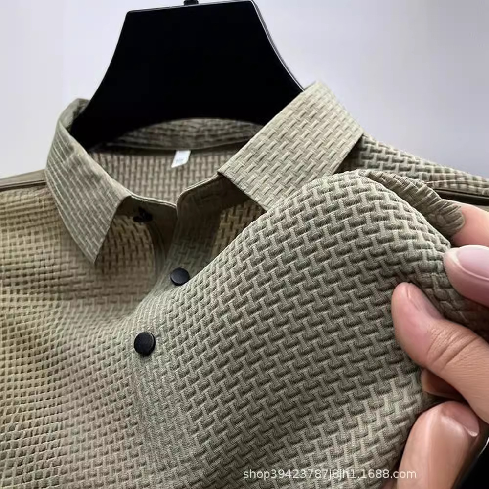 Camiseta de polo de secado rápido de seda de hielo de verano Camiseta de manga corta con solapa jacquard para hombre