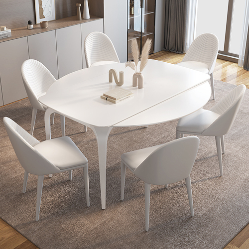 Italian-style minimalist slab dining table, extendable and foldable round table, small apartment simple modern household round dining table