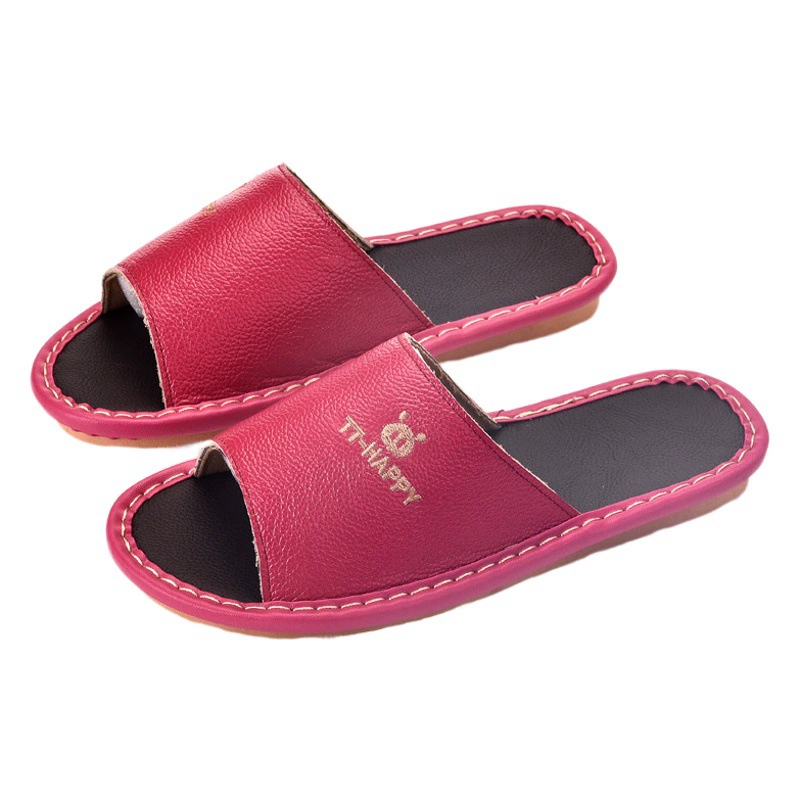 Летние домашние тапочки из чистой воловьей кожи, мужские домашние Нескользящие домашние тапочки с мягким дном, удобные дышащие женские летние