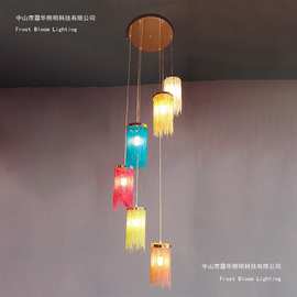 loft公寓旋转复式楼梯长吊灯简约现代卧室床头灯客餐厅吧台流苏灯