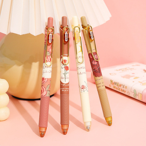 Mule Rose and Poetry Press Pen Creative Gel Pen Student High-Looking Black Signature Pen 0.5ST Head Water Pen