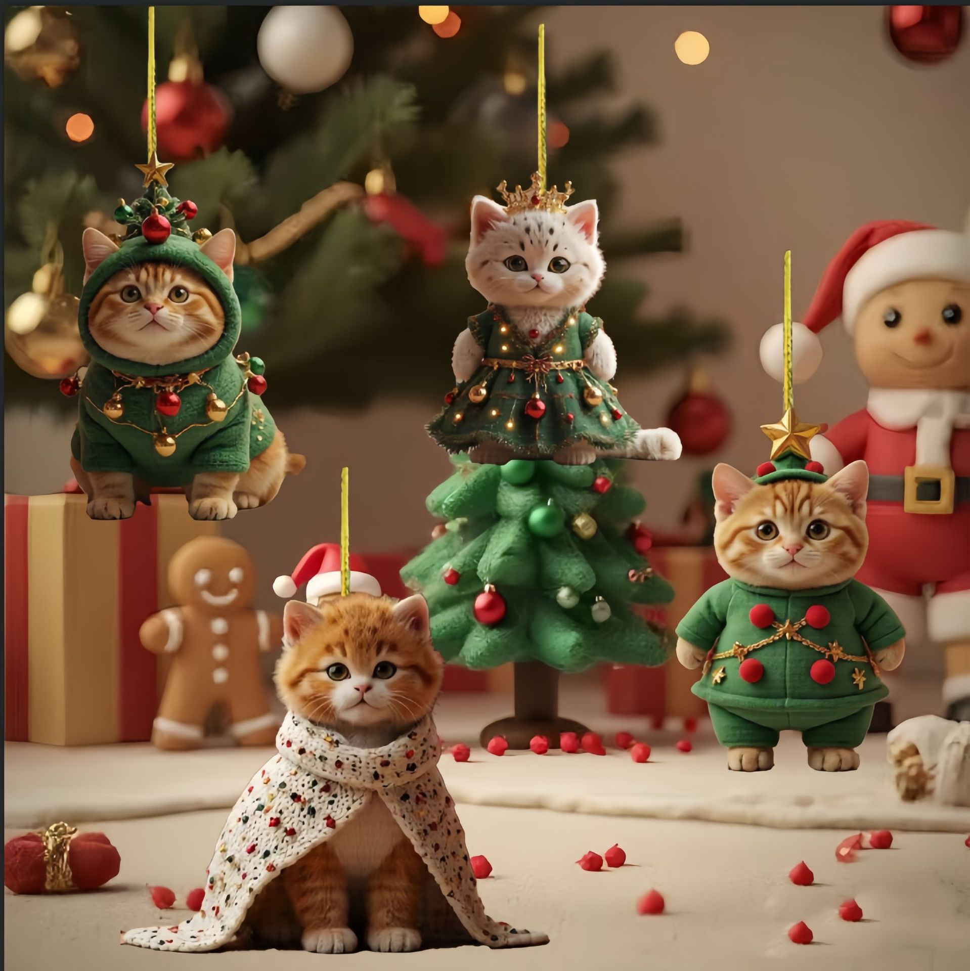 Acrílico transfronterizo 2D adorable gato colgante espejo retrovisor de automóvil colgante llavero pequeño colgante al por mayor Navidad