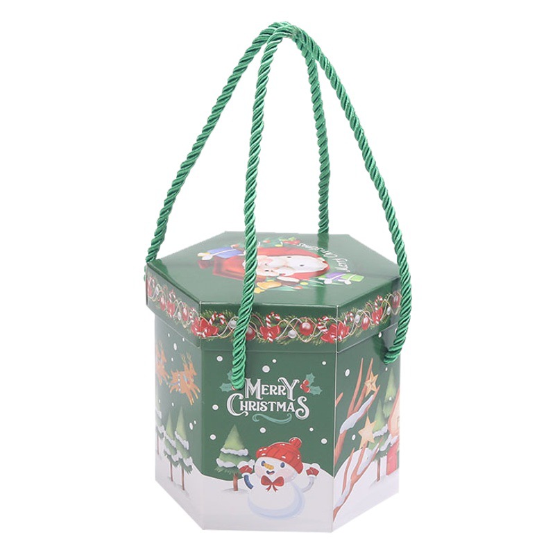 Caja de manzana de Navidad de cuerda hexagonal caja de dulces de Nochebuena caja de fruta de seguridad portátil de regalo para niños