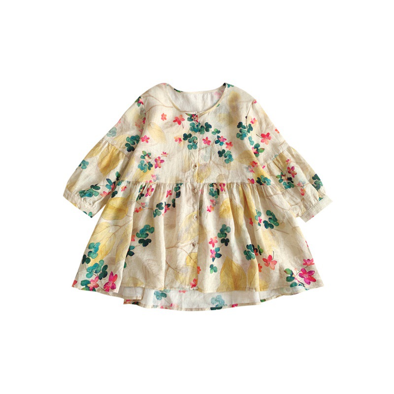 娃娃衫上衣韩版宽松通勤甜美洋气碎花高端苎麻蓬蓬小衫中袖衬_4