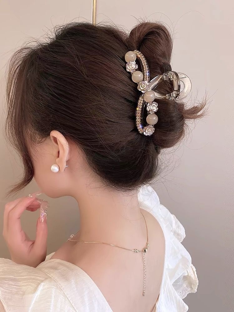 Satín de alta sensación, arco negro grande, clip de tiburón, toque de cabeza, clip de nube, clip de agarre, clip de cabello, tarjeta de cabello de mujer