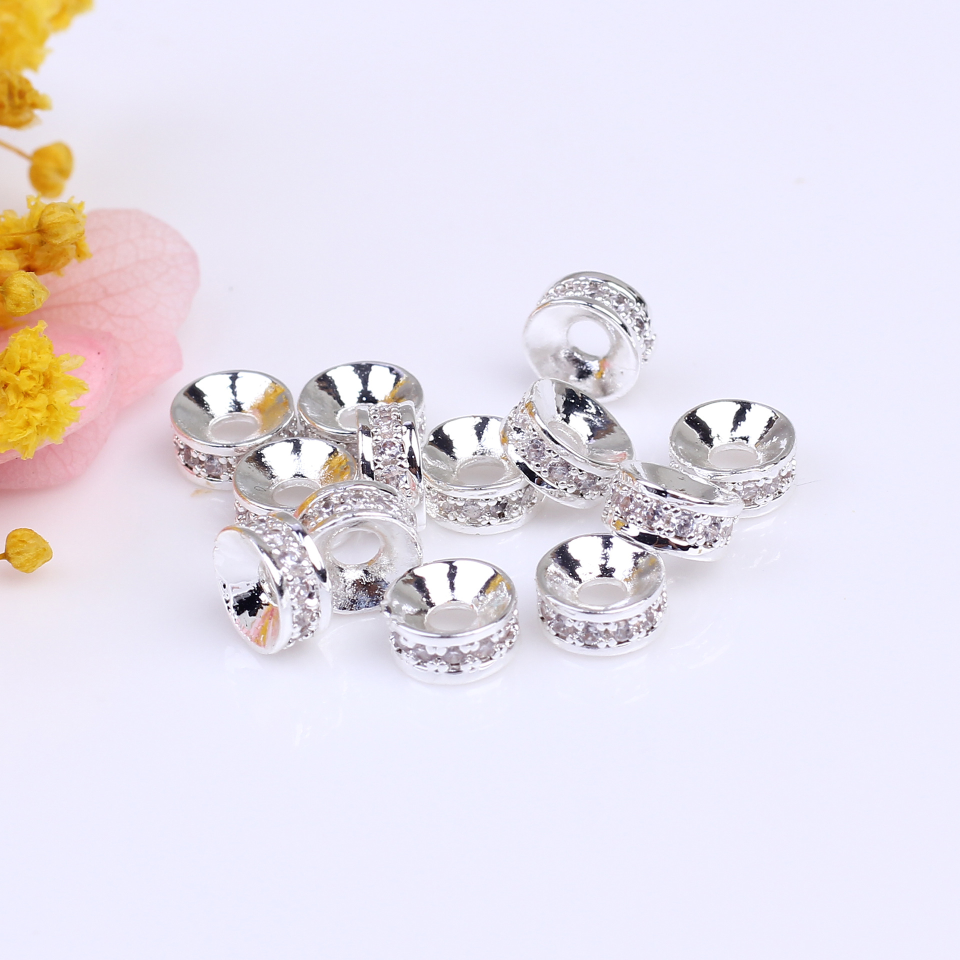 18K oro cobre micro incrustaciones ZIRCON espaciador ronda espaciador DIY pulsera collar joyería accesorios material al por mayor