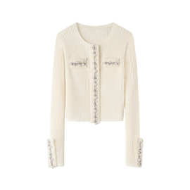 现货2025秋新款时尚甜美珍珠扣修身长袖针织开衫72801233