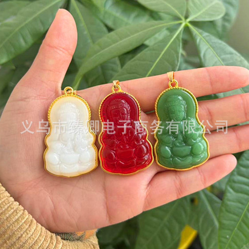 Live broadcast Internet celebrity light luxury imitation gold inlaid with jade sand gold Guanyin DIY jewelry pendant inlaid with Vietnamese ancient sand gold welfare products