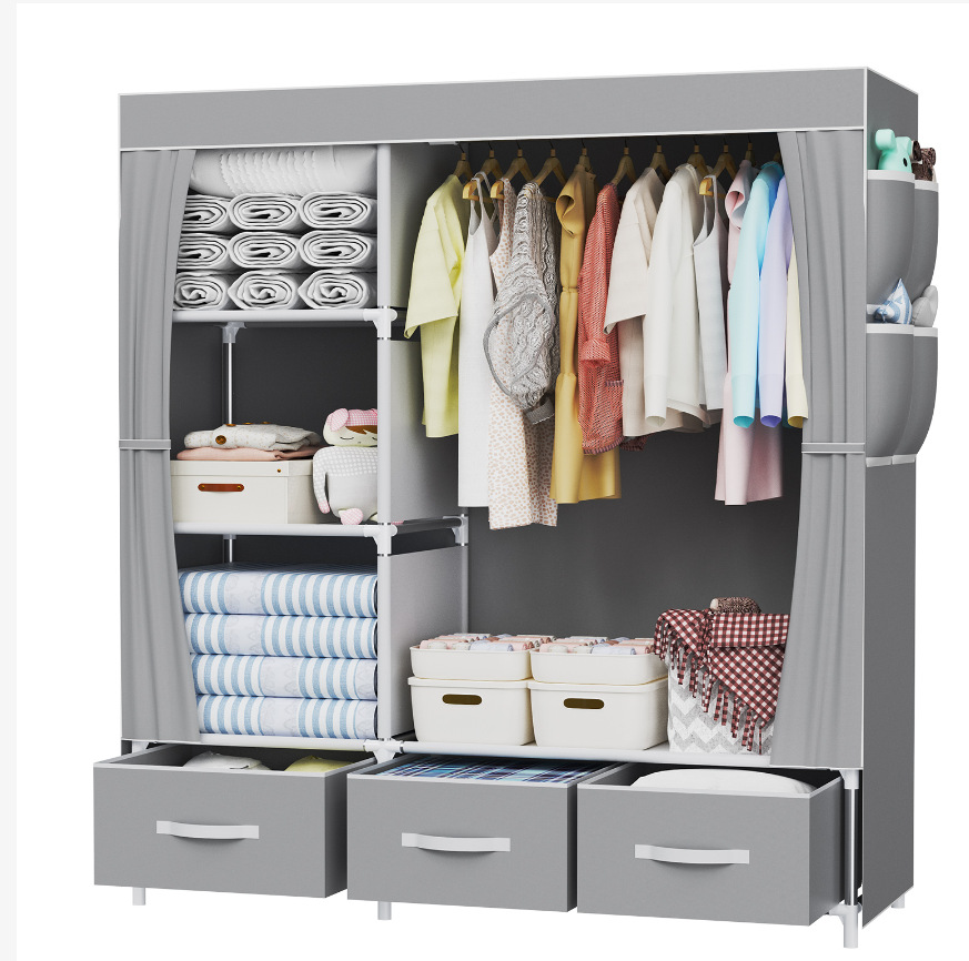 02-3B Armario simple con caja de almacenamiento Armario multifuncional Armario colgante Dormitorio Perchero Armario no tejido