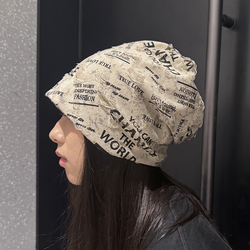 跨境帽子破洞做旧堆堆帽男女户外嘻哈套头帽运动帽冷帽字母包头帽|undefined