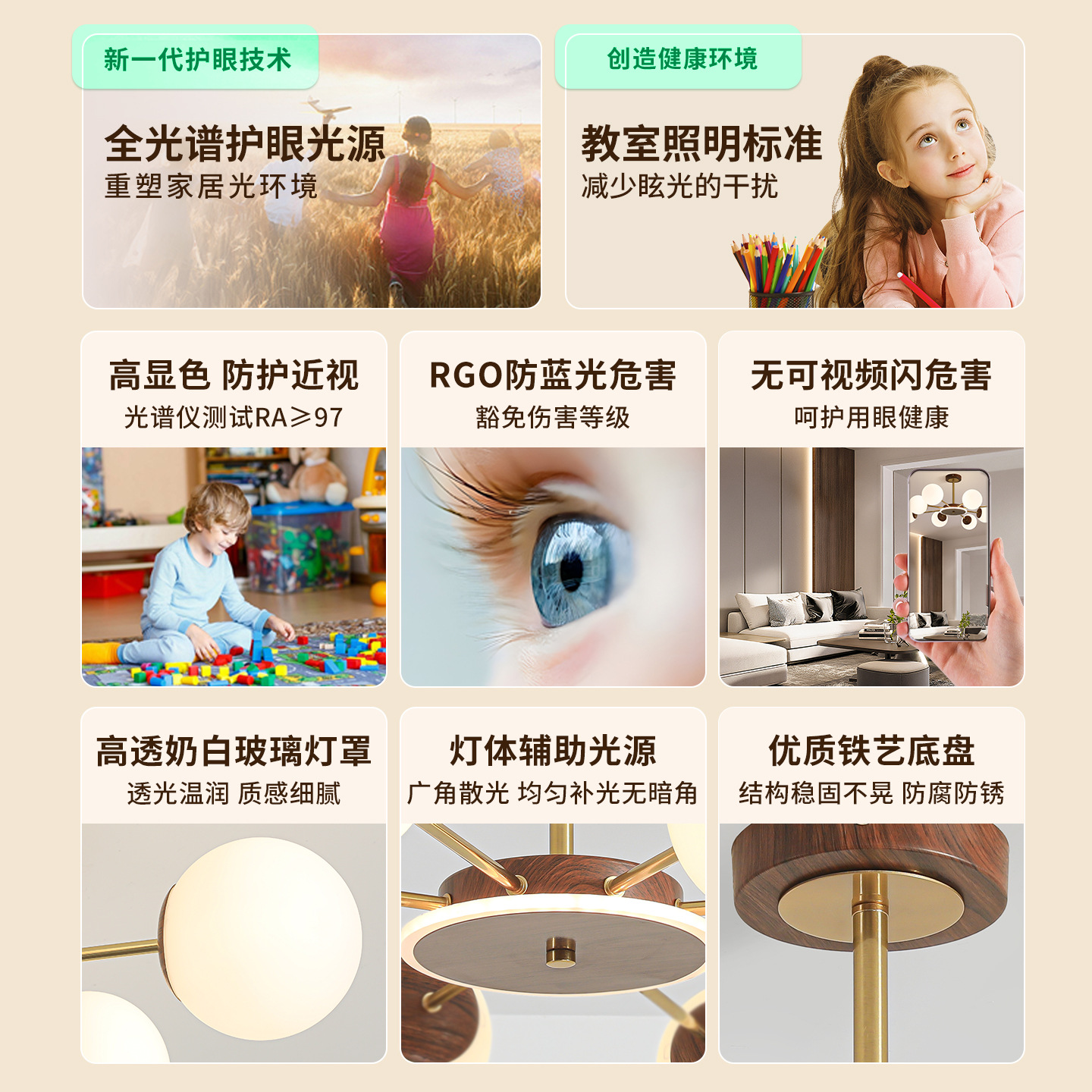 Lámpara principal de la sala de estar francesa antiguo estilo retro luces de comedor de madera de nuez estilo japonés L335