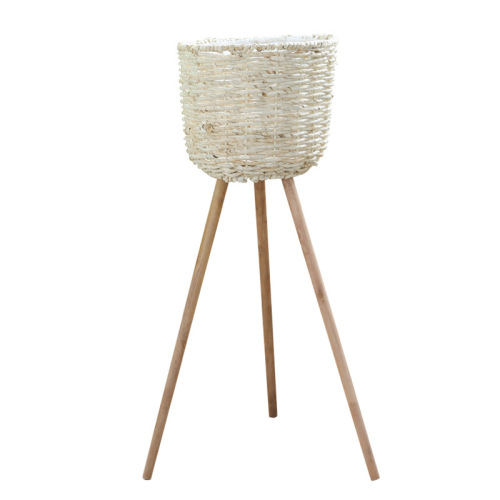 Floor-standing flower stand, straw woven flower basket, rattan woven flower basin, floor decoration, living room balcony, simple pastoral flower vessel
