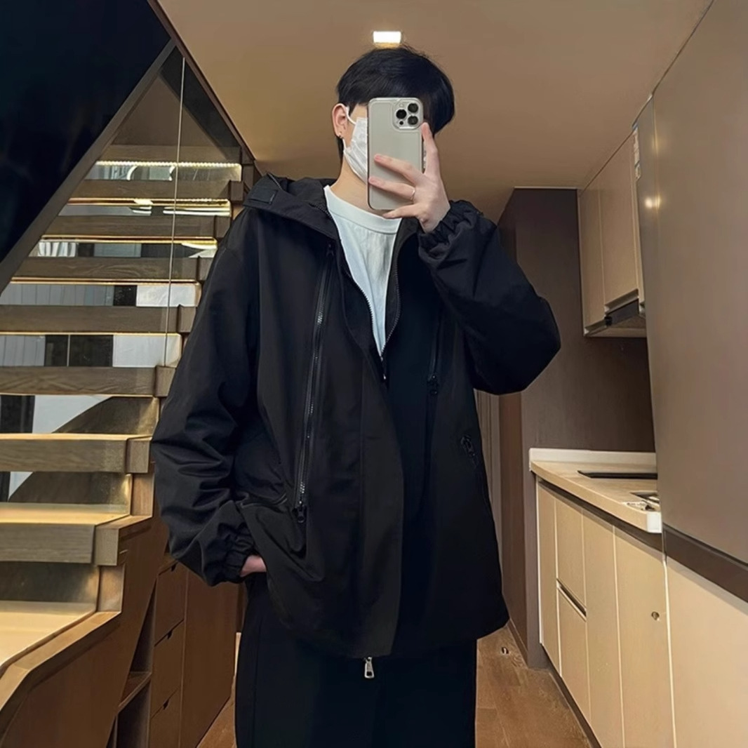 Chaqueta de estilo americano primavera y otoño marca de moda al aire libre herramientas funcionales impermeable a prueba de viento casual chaqueta con capucha