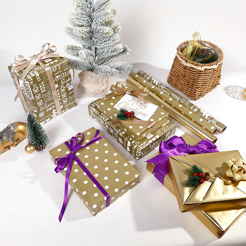 Amazon venta caliente de puntos dorados de Navidad papel de embalaje regalo de cumpleaños regalo DIY paquete de papel de libro al por mayor