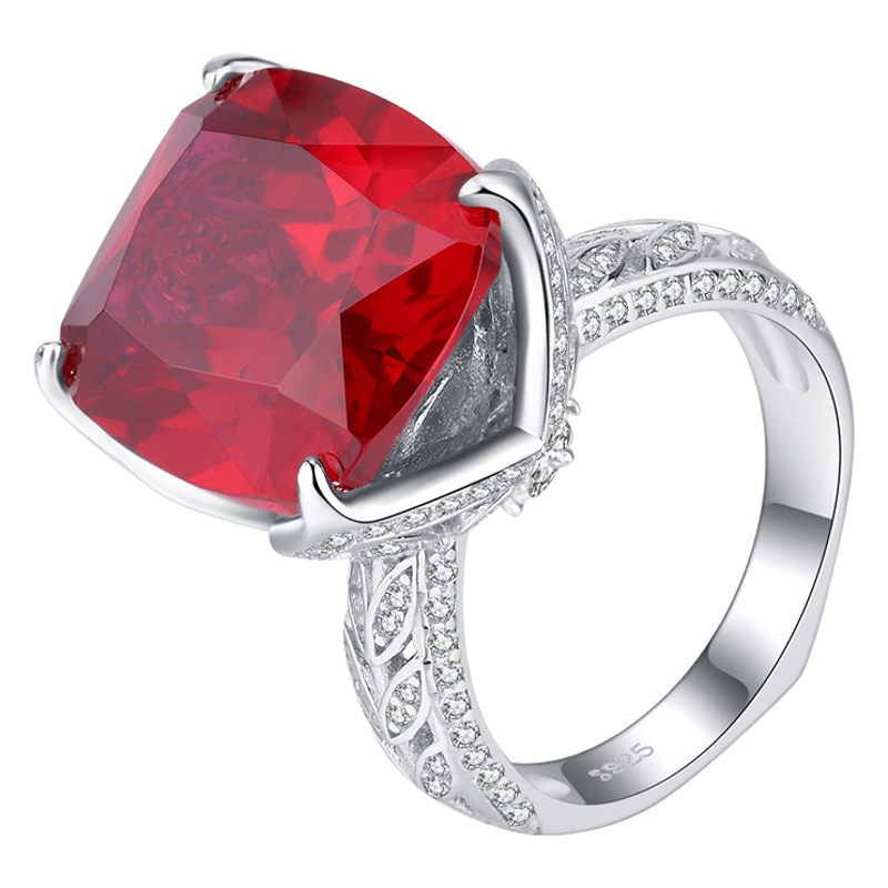 Zhuang Sheng joyería S925 plata simulación corindón rojo de la vendimia lujo con incrustaciones anillo cerrado mujer Piedra Principal 14*16