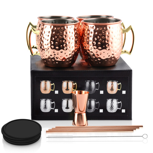 304 stainless steel Moscow mule mug creative cocktail cup hammered metal copper-plated bar beer cold drink cup