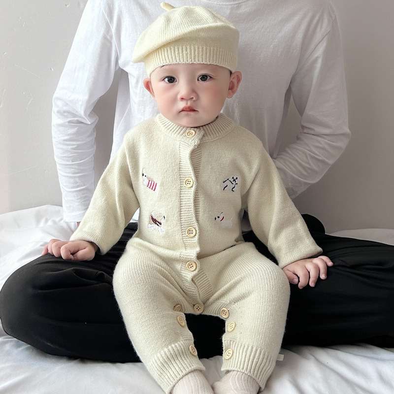 Bebé otoño invierno grueso ropa de escalada nuevo estilo coreano para niños y niñas Jacquard camiseta de punto lindo bebé abrigo camiseta
