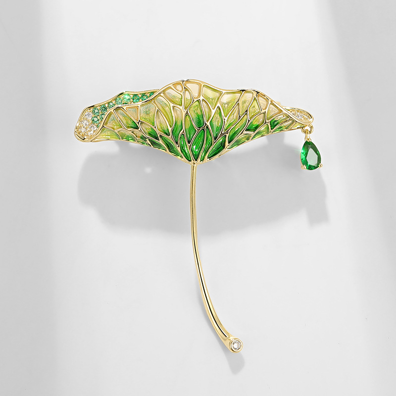 New design advanced lotus leaf brooch, handmade enamel color gradual change pin_voghion.com