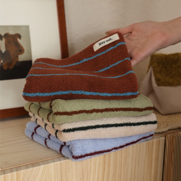 Ins Second-Hand Stripesd Combed Cotton Towel Soft Absorbent Bath Towel Type a Fluffy Contrasting Color Towel Face Towel Ins Second-Hand Stripesd Combed Cotton Towel Soft Absorbent Bath Towel Type a Fluffy Contrasting Color Towel Face Towel