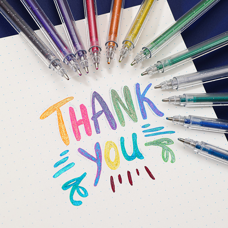 Pluma de gel fluorescente brillante cambiante de color lindo fresco Conjunto de pluma de diario de color de pluma de gel de flash metálico