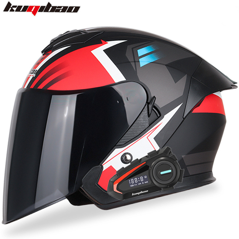 Motosiklet kaskı (dəbilqə) — Motuoche Helmet Half Helmet - red-light-with-tea-lens-k20-bluetooth-m