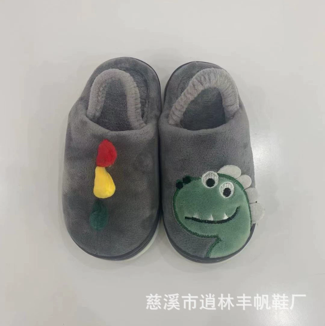 Симпатичные маленькие тапочки с динозаврами 2021 в наличии Cixi зимняя теплая домашняя детская обувь с хлопковыми тапочками